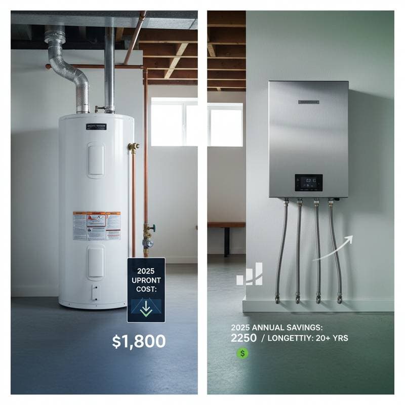 Featured image for Tank vs Tankless Water Heaters: 2025 Cost Analysis