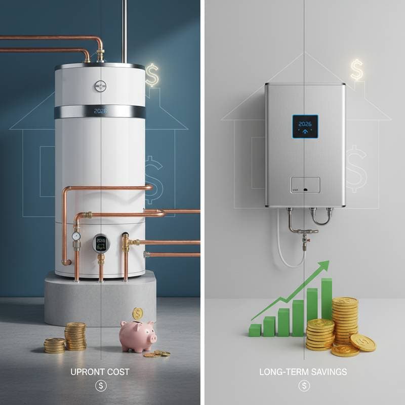 Featured image for Tank vs Tankless Water Heater Costs for 2026